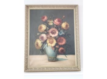 Beautiful Attic Find! Antique Oil On Canvas Still Life Flowers & Vase Framed Painting
