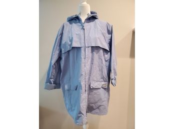LL Bean Ladies Cornflower Blue Lightweight Zip Up Hooded Rain Jacket - Size XL