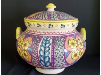 Colorful Ceramica Artistica Spain Lidded Cookie Jar Urn