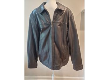 John Ashford Men's Size XL Black Zip Up Leather Bomber Style Jacket