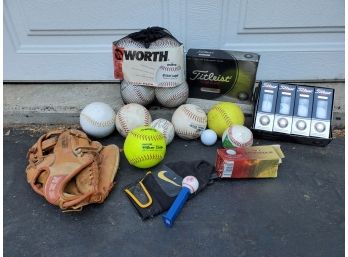 Sporting Equipment, Softballs, Baseballs, Gloves & Some New Golf Balls