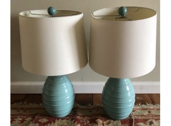 Pair Of Lamps-Teal Blue Pottery