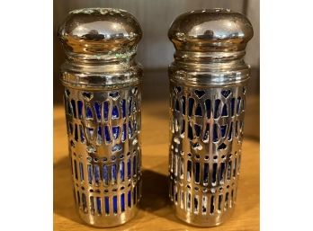 Silver Plate With Cobalt Inserts And Siler Plate Shakers
