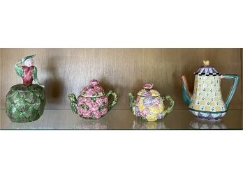 Three Tea Pots And Figural Artichoke Jar