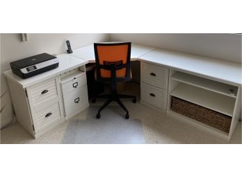 'L' Desk With Chair And Plastic Floor Mat