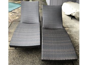 Pair Of Plastic Wicker Chaise Lounges