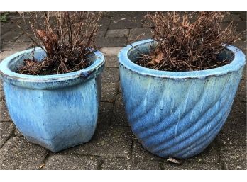 Two Blue Ceramic Pots