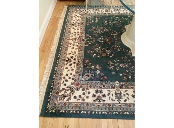 Hand Knotted Green Area Rug With Fringe