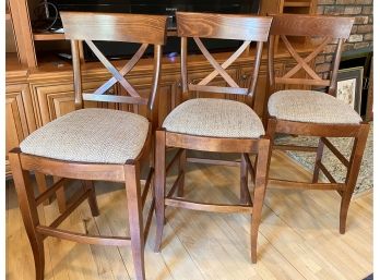 POTTERY BARN  Aaron  Counter Stools,  Wood, Upholstered Set  Made In Italy ( Retail $ 399 Ea.)