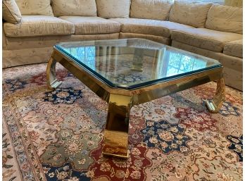 Beautiful Beveled Glass & Brass Cocktail Table Made In Italy