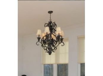Black Wrought Iron Chandelier With Shades By Light Of Distinction Westbury NY