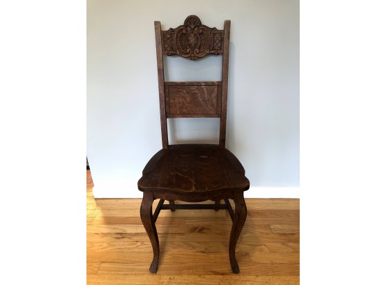 Antique Oak Sideboard Chair, Hand Carved Details