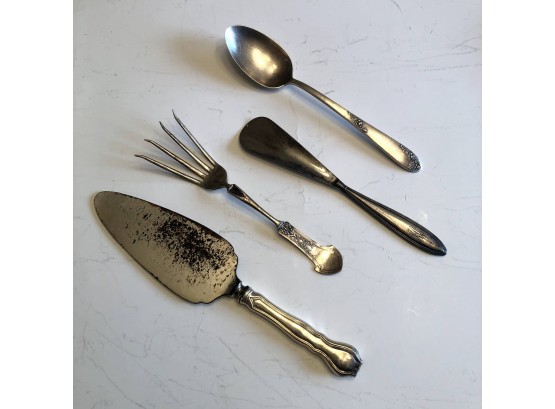 Vintage Sterling Silver Serve Ware And Shoe Horn, 4 Pieces
