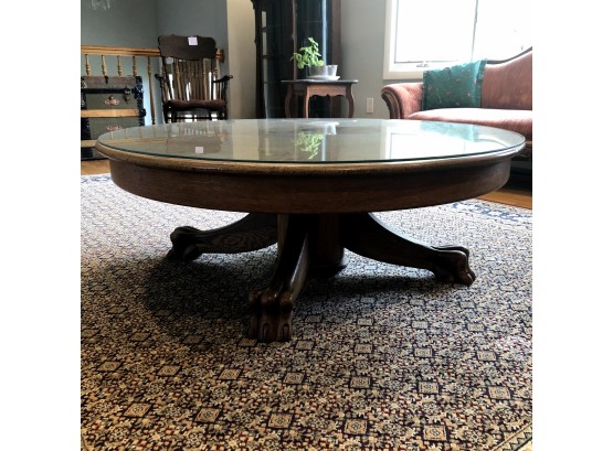 Vintage Circular Coffee Table With Glass Top
