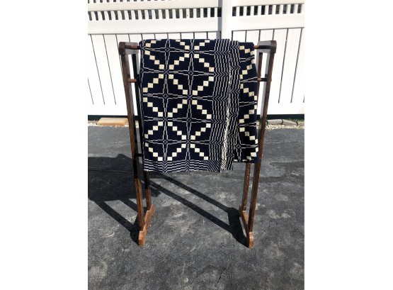 Antique Linsey Woolsey Blanket And Blanket Stand