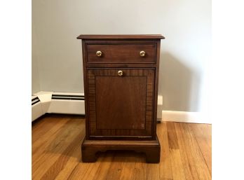 Solid Wood Side Table, Inlaid Wood Detail, With Magazine Drawer