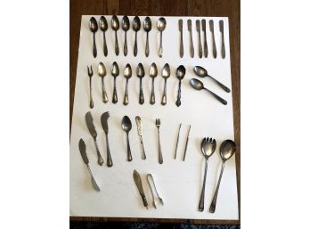 Vintage Mixed Lot Of Silver Plate Flatware, 35 Pieces