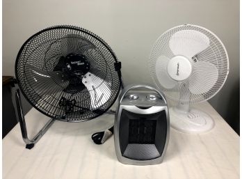Fans And Space Heater, Lot Of 3