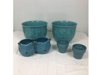 Lot Of Blue Ceramic Planters, 5 Pieces