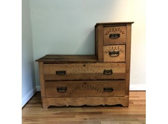Antique Oak 'L' Shaped Dresser With Hand Carved Details