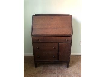 Antique Classic Oak Writers Desk  With Cabinet