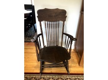 Antique Oak Hitchcock Rocking Chair With Etched Back