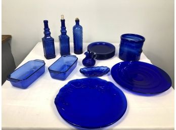 Vintage Collection Of Blue Glass, 19 Pieces