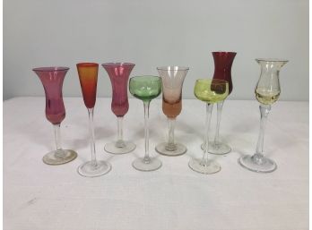 Lot Of 8 Uniquely Colored Flute Glasses