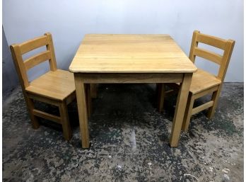 Childrens Wood Play Table And Chairs, 3 Pieces