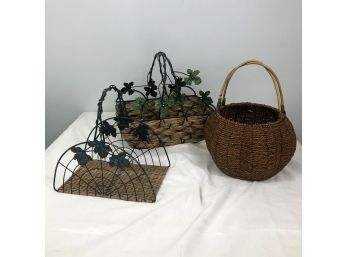 Wicker Basket And Ascent Pieces, Set Of 3