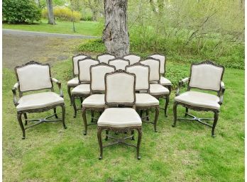 Set Of (12) Italian Leather And Gold Embossed Vintage Dining Chairs (from A Park Avenue Estate!)