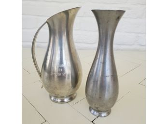 Set O (2) Pitcher (Engraved) And Vase - Royal Holland Pewter