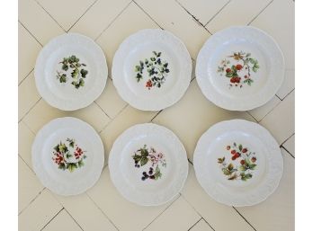 Set Of (6) Dessert / Bread Plates, Fruit Motifs, Lierre Louvage CNP France