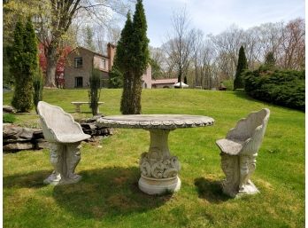 Cast Stone Table And (2) Chairs - Imported From Portugal