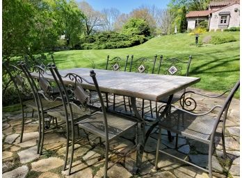 Gorgeous! Italian Made Wrought Metal / Tile Top Outdoor Table & 8 Chairs