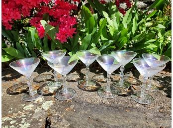 Set Of (8) Handblown Iridescent Crystal Glasses From Venice