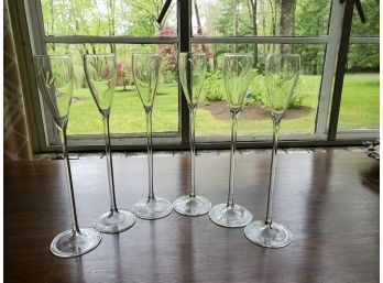 Set Of (6) Handblown Glass Long-stem Cordials / Limoncello Glasses