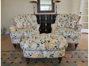 High End Ashley Manor Custom (2) Club Chairs And (1) Ottoman