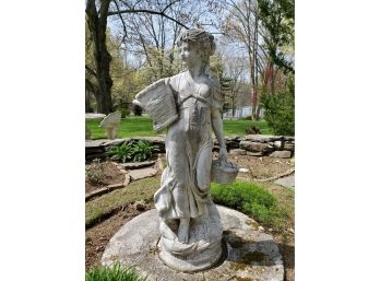 Gorgeous! 53.5' Cast Stone Lady / Girl Carrying Baskets Statue - Imported From Portugal