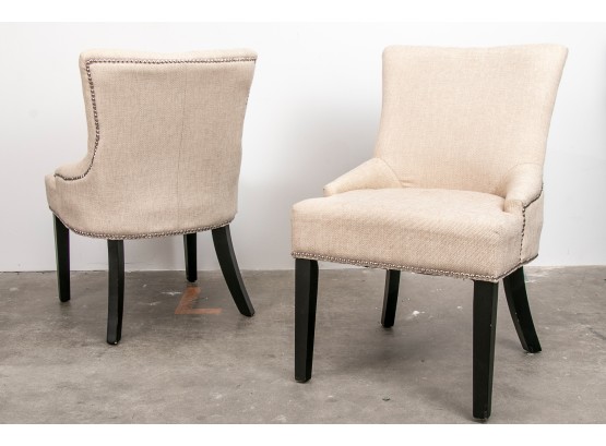 (52) Pair Of Cream Tweed Dining Chairs