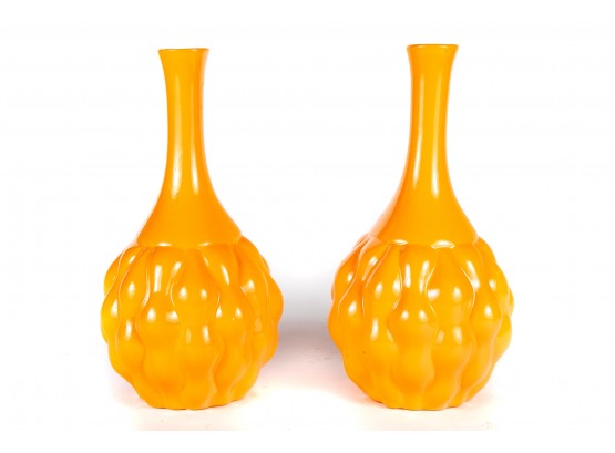 (21) Pair Of Orange Ceramic Tabletop Vases