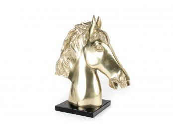 (2) Gold Metal Equine Head Statue