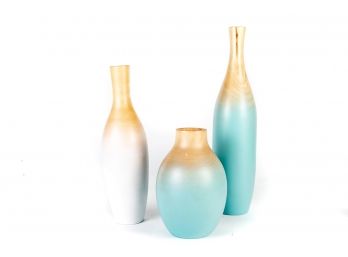 (6) Trio Of Decorative Wood Vases