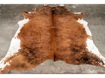 (R1) Genuine Leather Cream/Brown Cow-Hide Area Rug