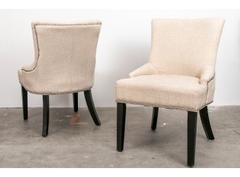 (52) Pair Of Cream Tweed Dining Chairs