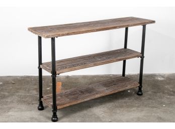 Industrial Three-Tier Pine Console Table
