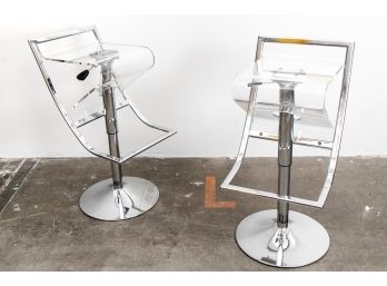 (47) Pair Of Clear Acrylic Adjustable Swivel Counter Stools