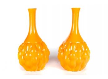(21) Pair Of Orange Ceramic Tabletop Vases