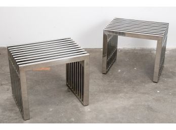 (81) Two Stainless Steel Chrome Slat End Tables