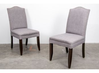 (71) Pair Of Grey Tweed Accent Chairs With Chrome Nailhead Trim